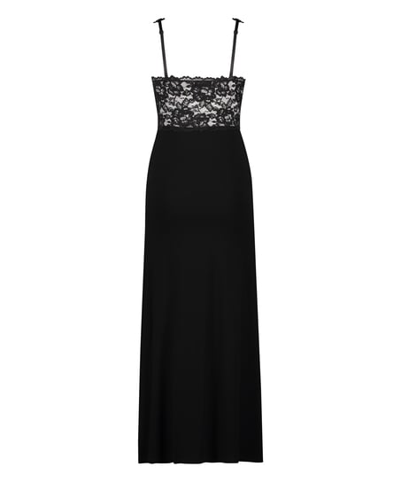Vestido lencero Nora Lace Long, Negro