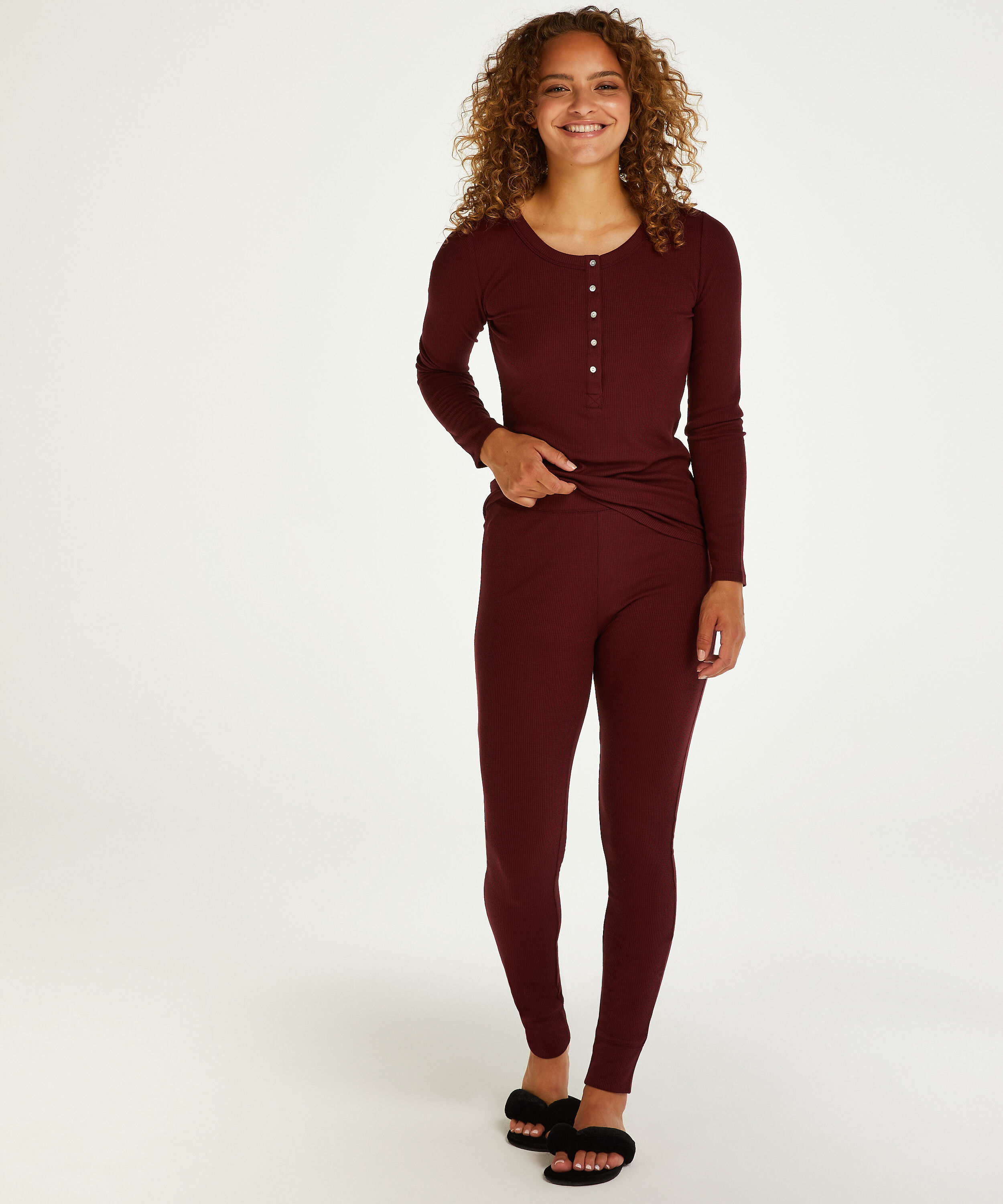 Pijama Waffle Placket, Morado