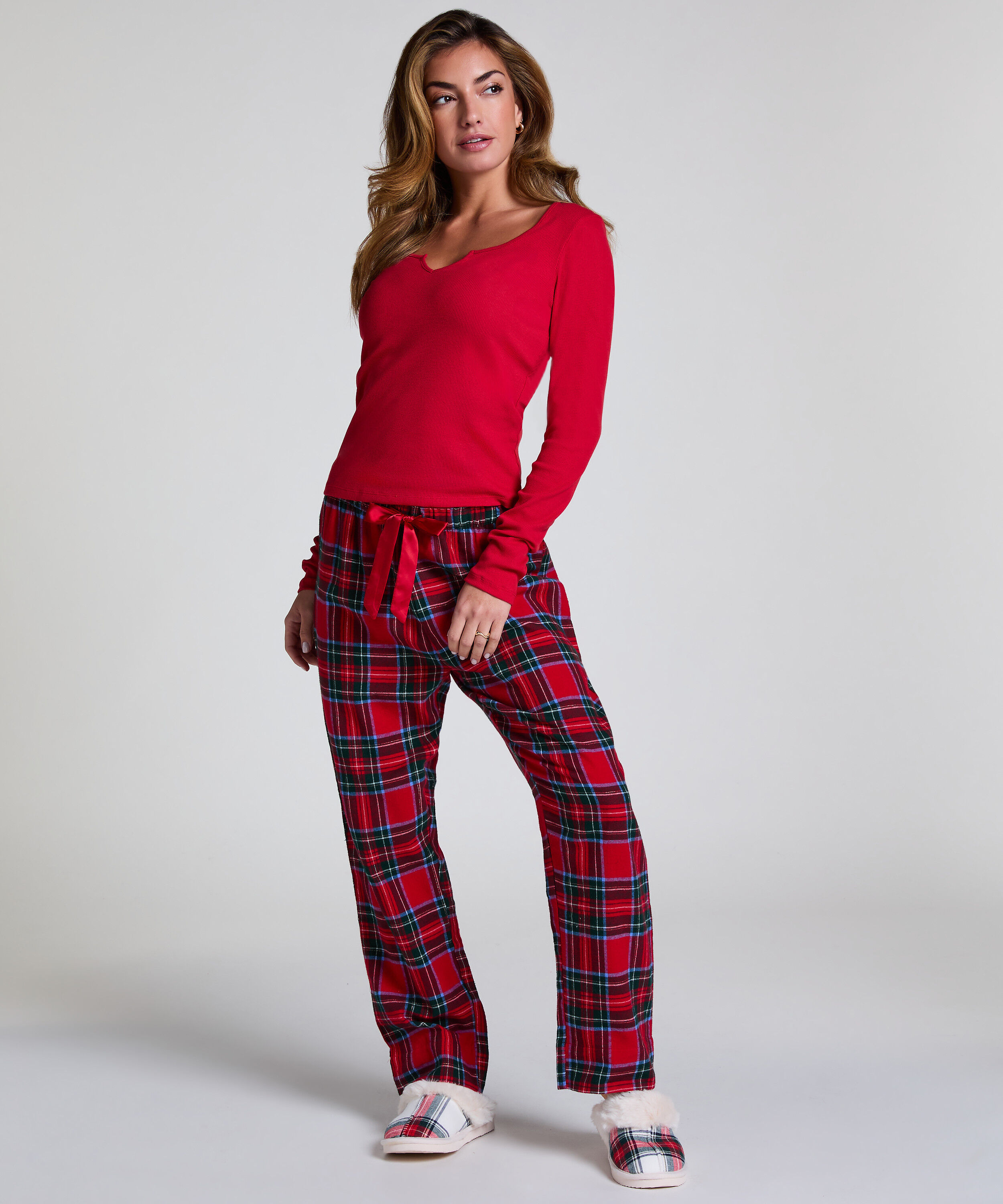 Top V-neck long sleeves, Rojo