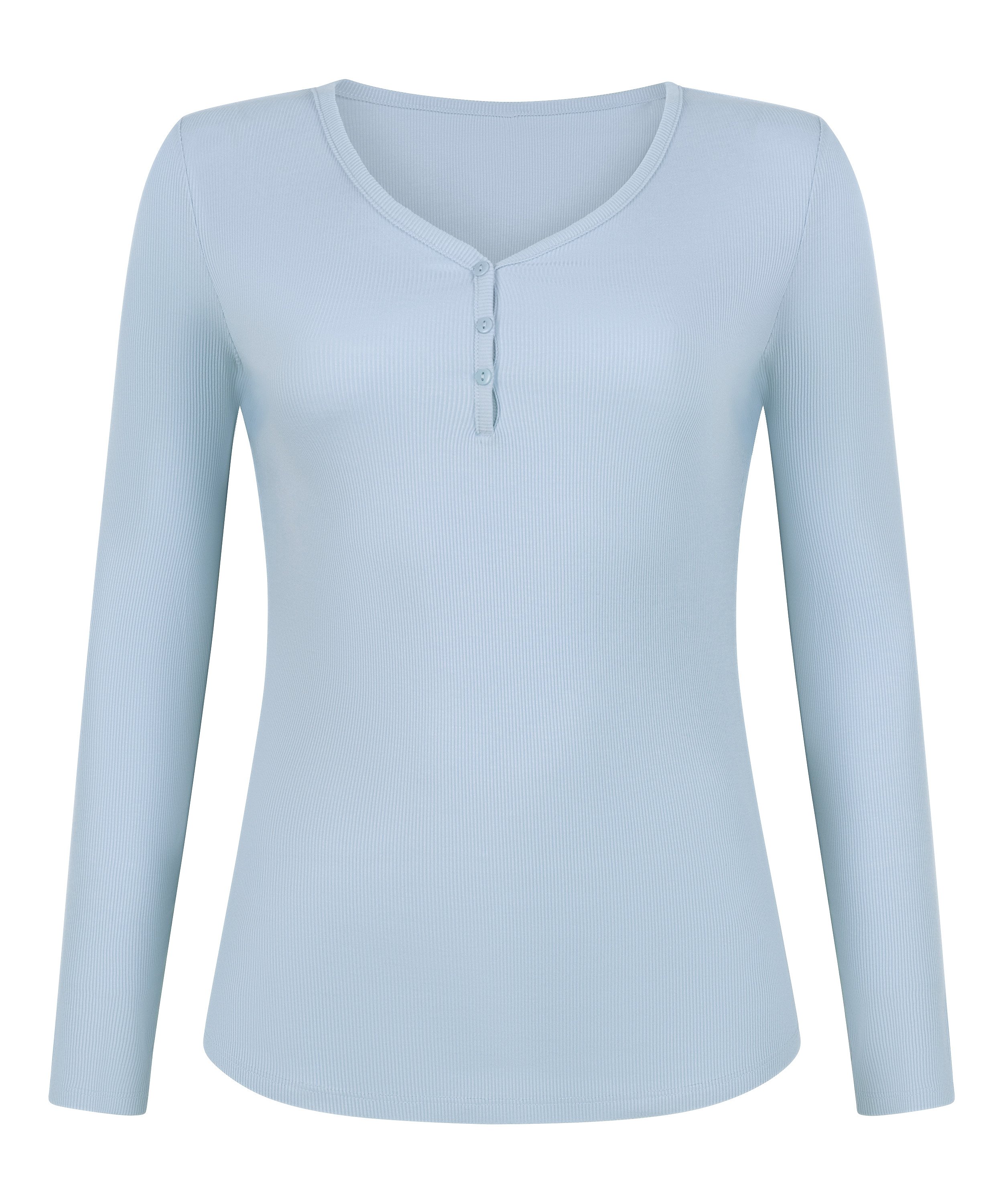 Top de pijama de manga larga Henley, Azul, main