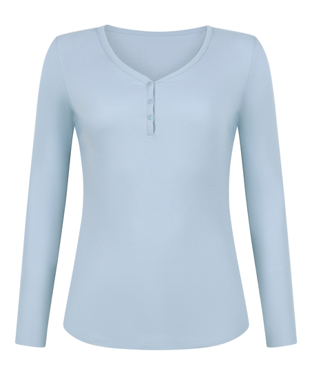 Top de pijama de manga larga Henley, Azul