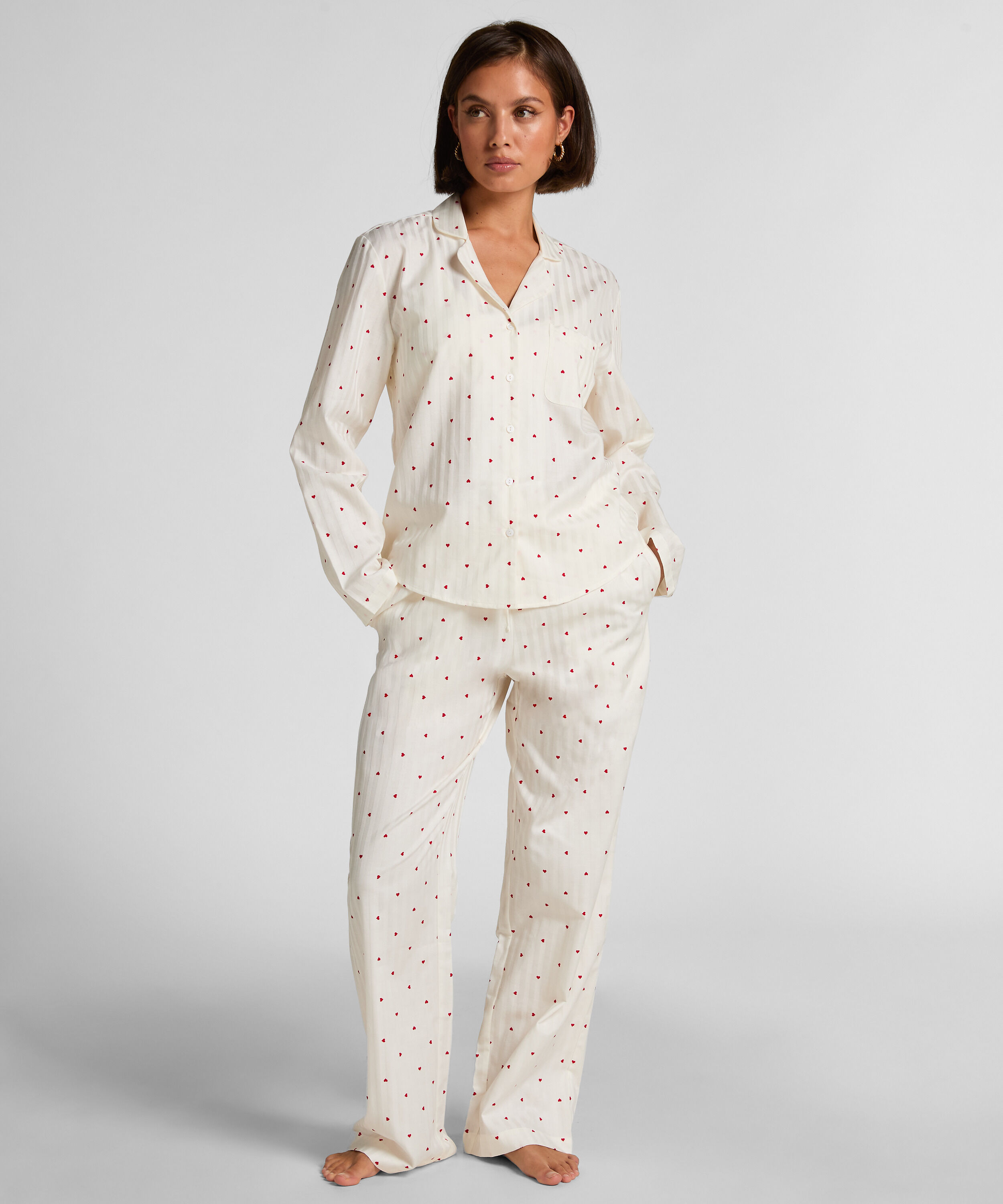 Conjunto de pijama de algodón con corazones, Blanco