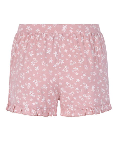 Short de punto con volantes, Rosa