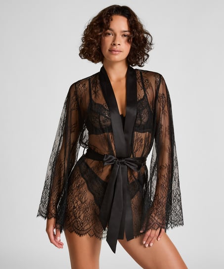 Kimono Allover Lace, Negro