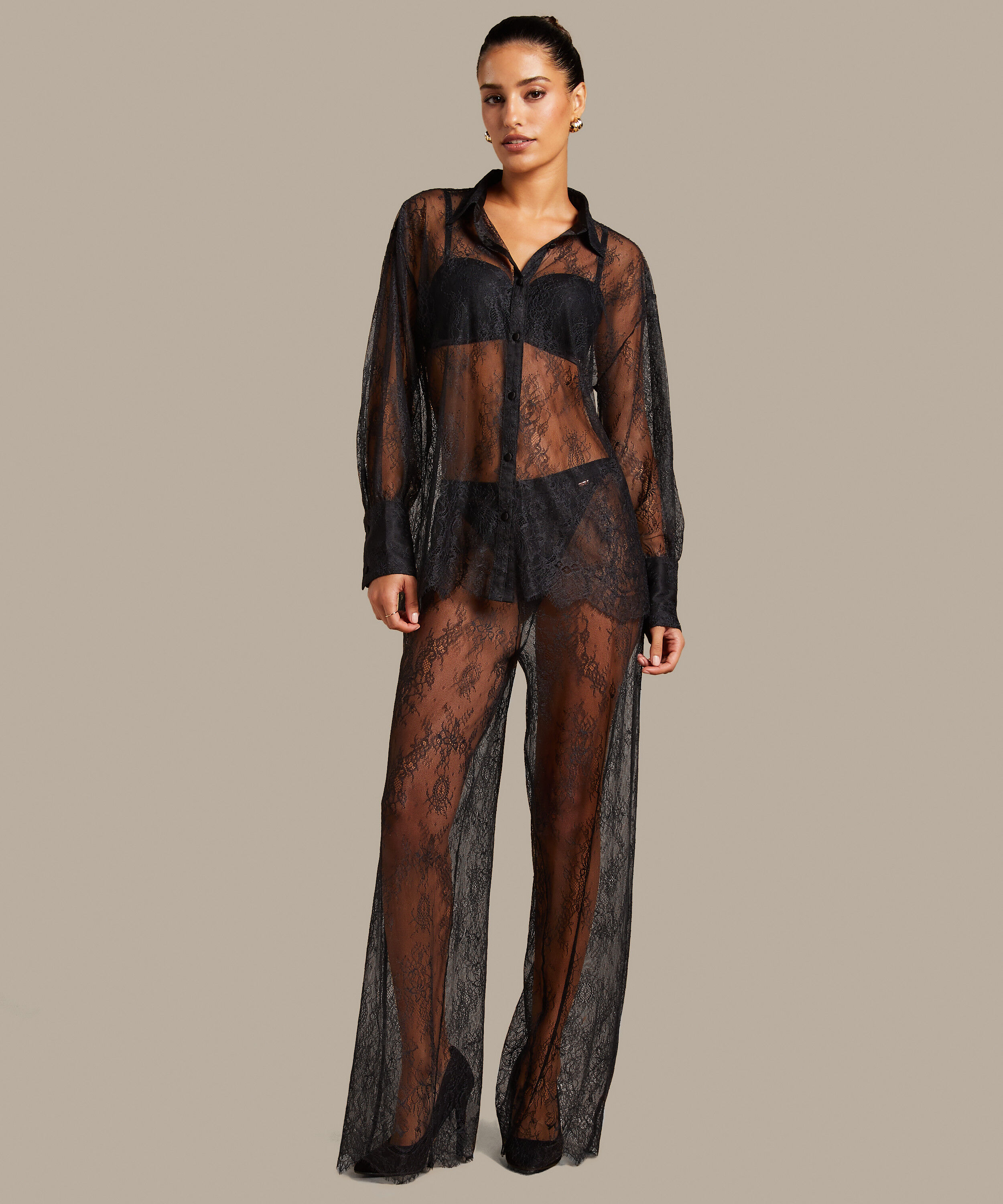 Top de encaje Camille, Negro