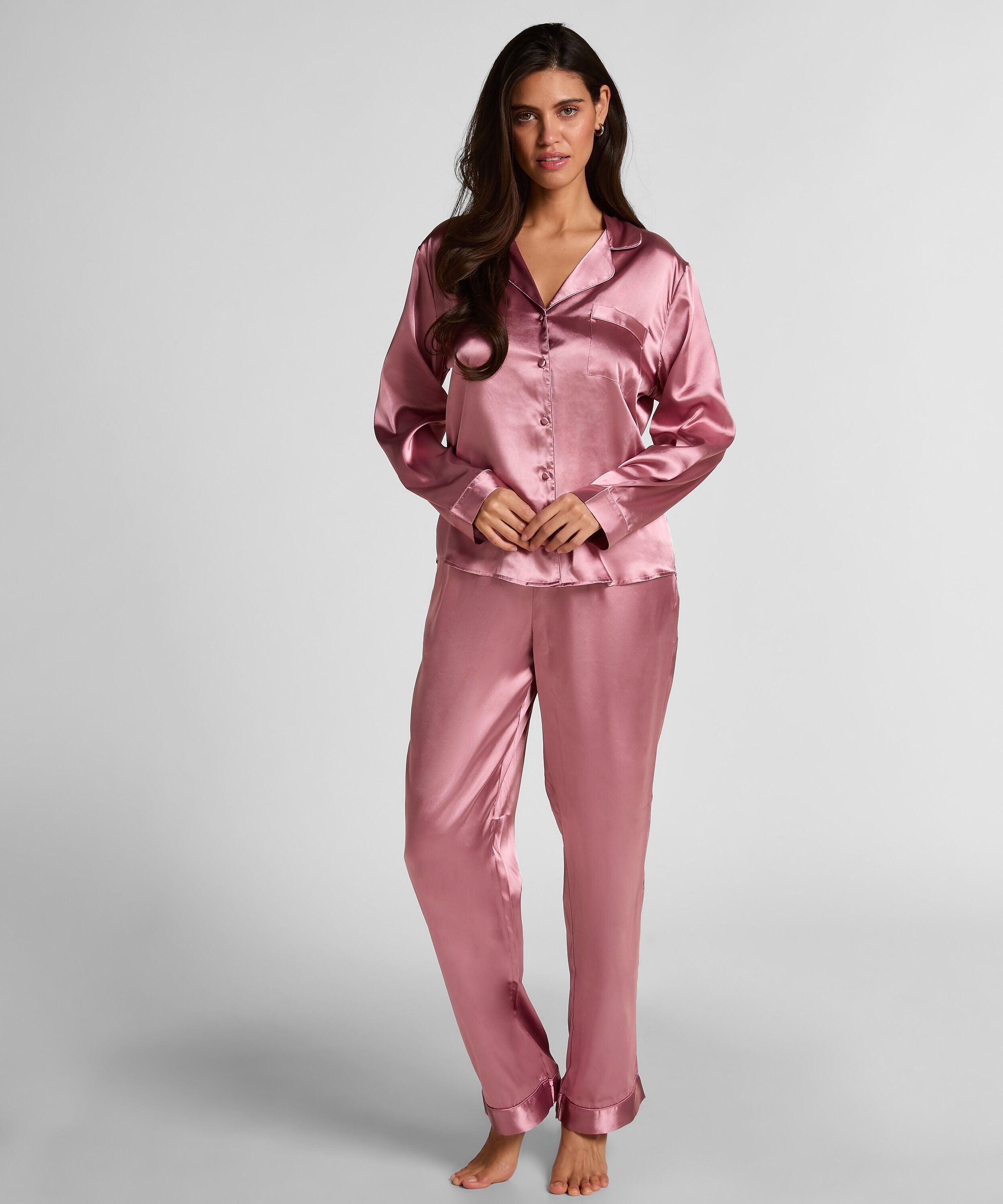 Conjunto de pijama de satén brillante, Rosa Conjunto de pijama de satén brillante, Rosa