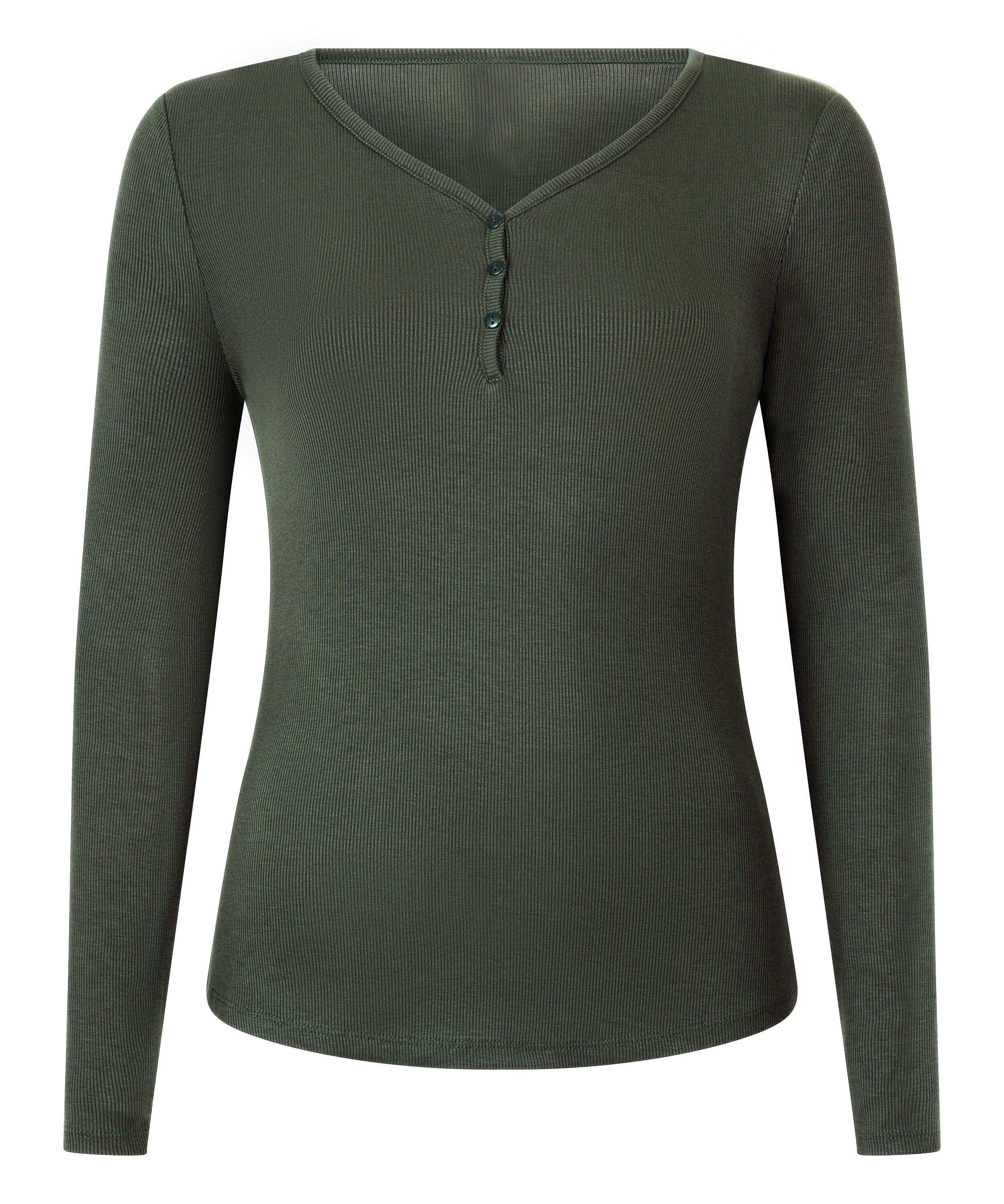 Top de pijama de manga larga Henley, Verde