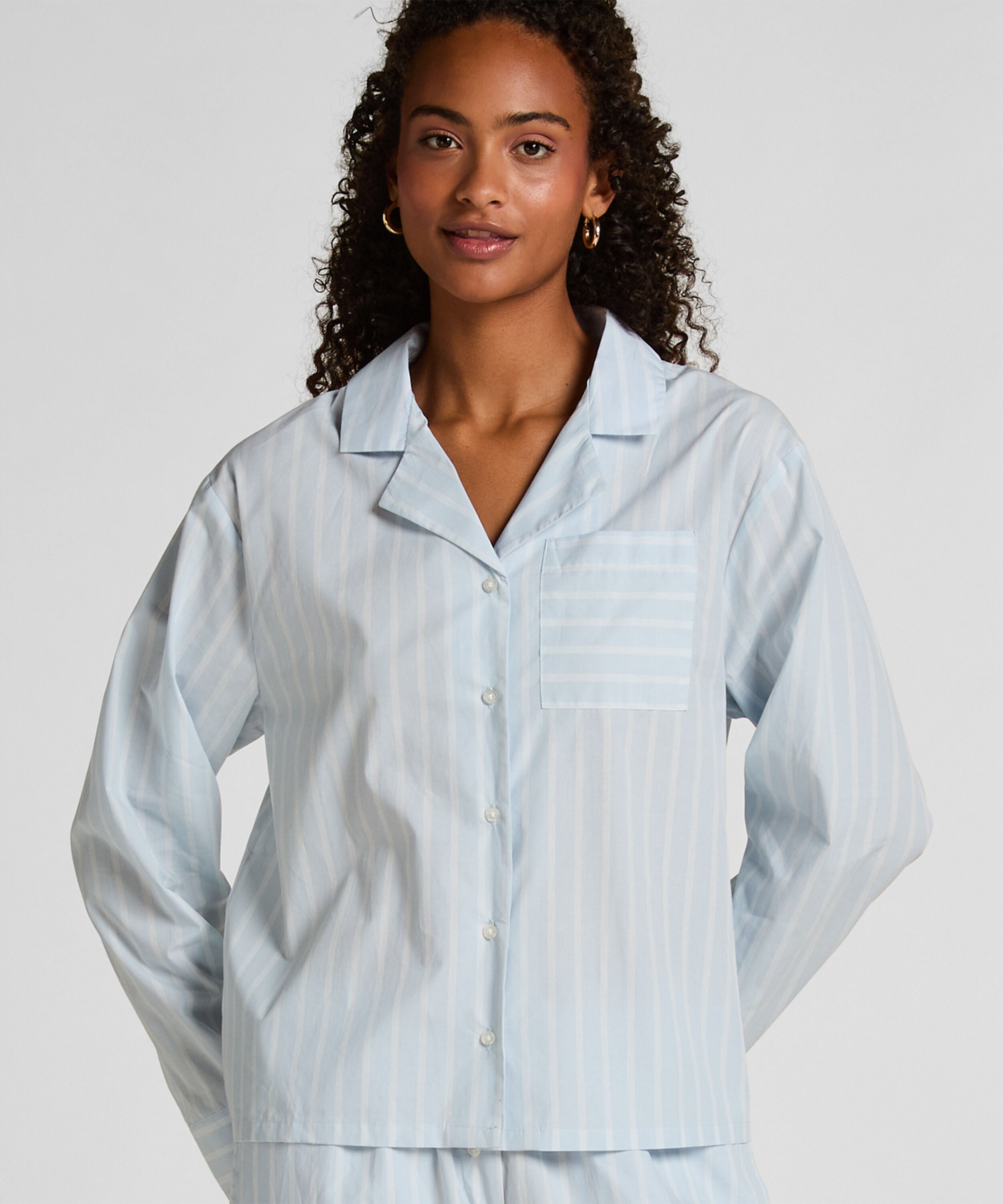 Chaqueta de pijama de algodón tejido a rayas, Azul