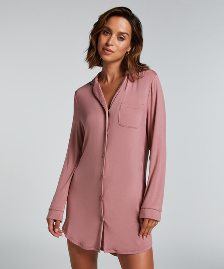 Vestido camisero de manga larga de jersey Essential, Rosa