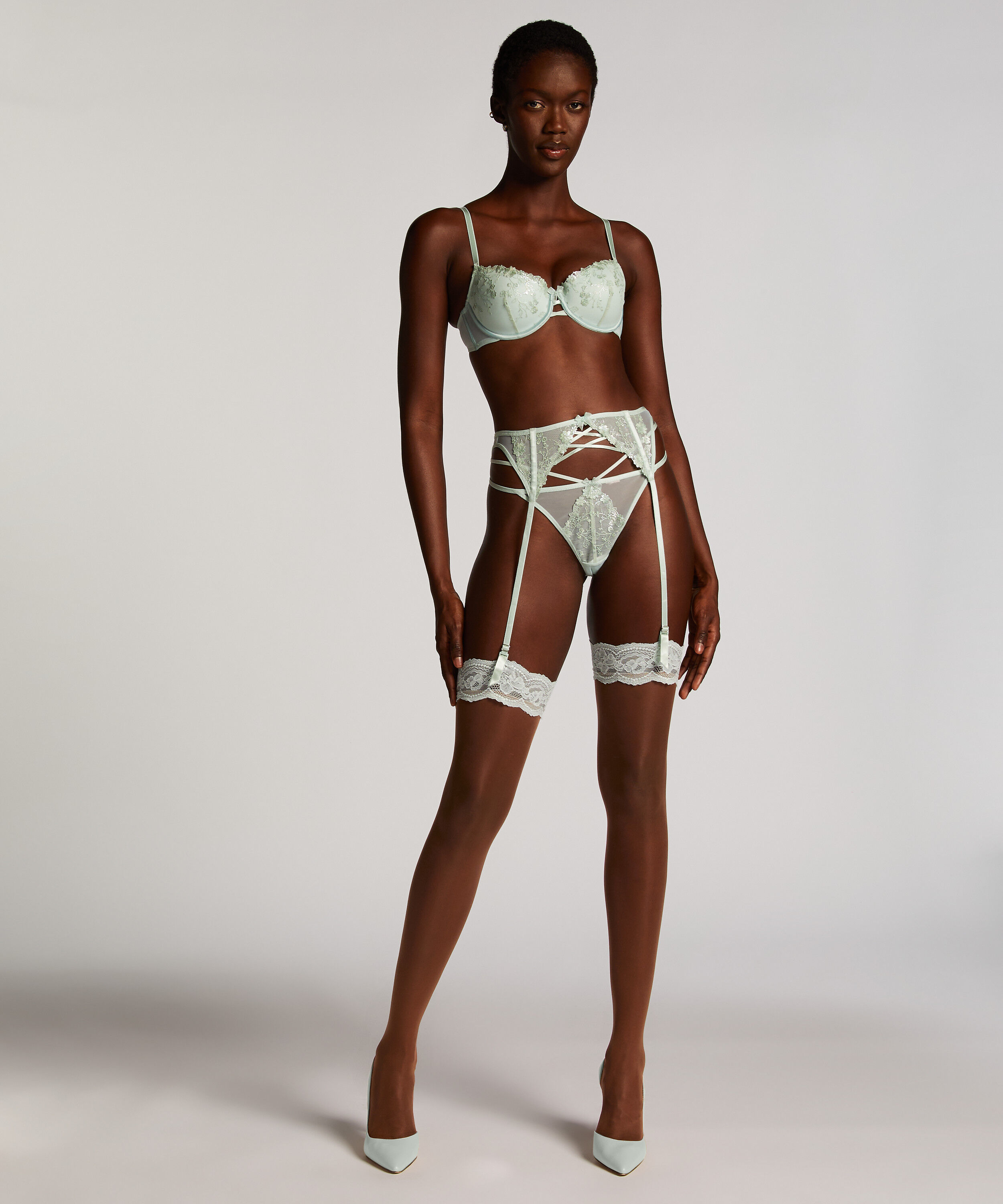 Medias 15 Denier Fancy Lace Top, Verde