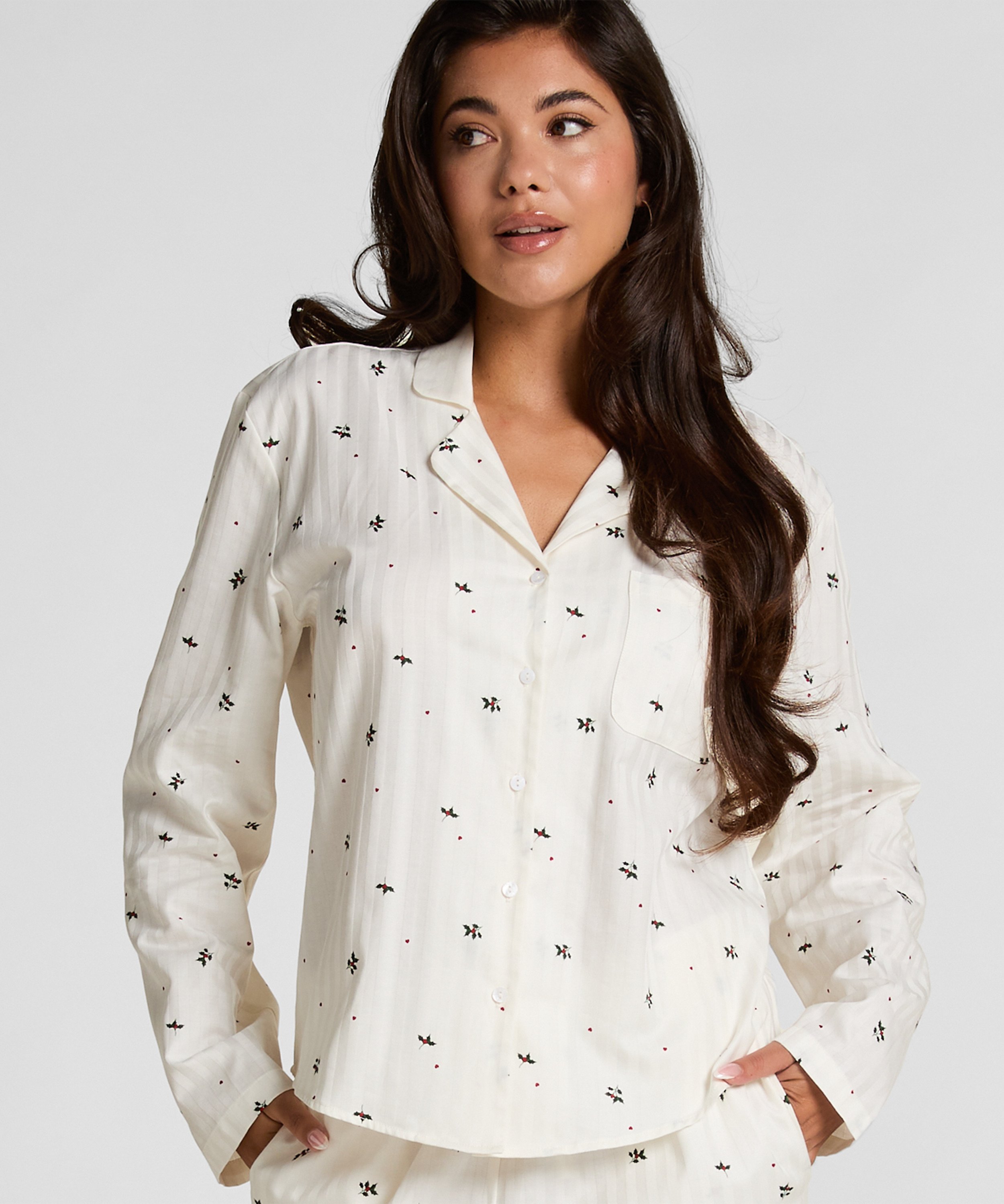 Top de Pijama Jacquard de Manga Larga, Blanco, main