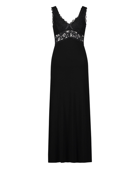 Vestido lencero Nora Lace Long, Negro
