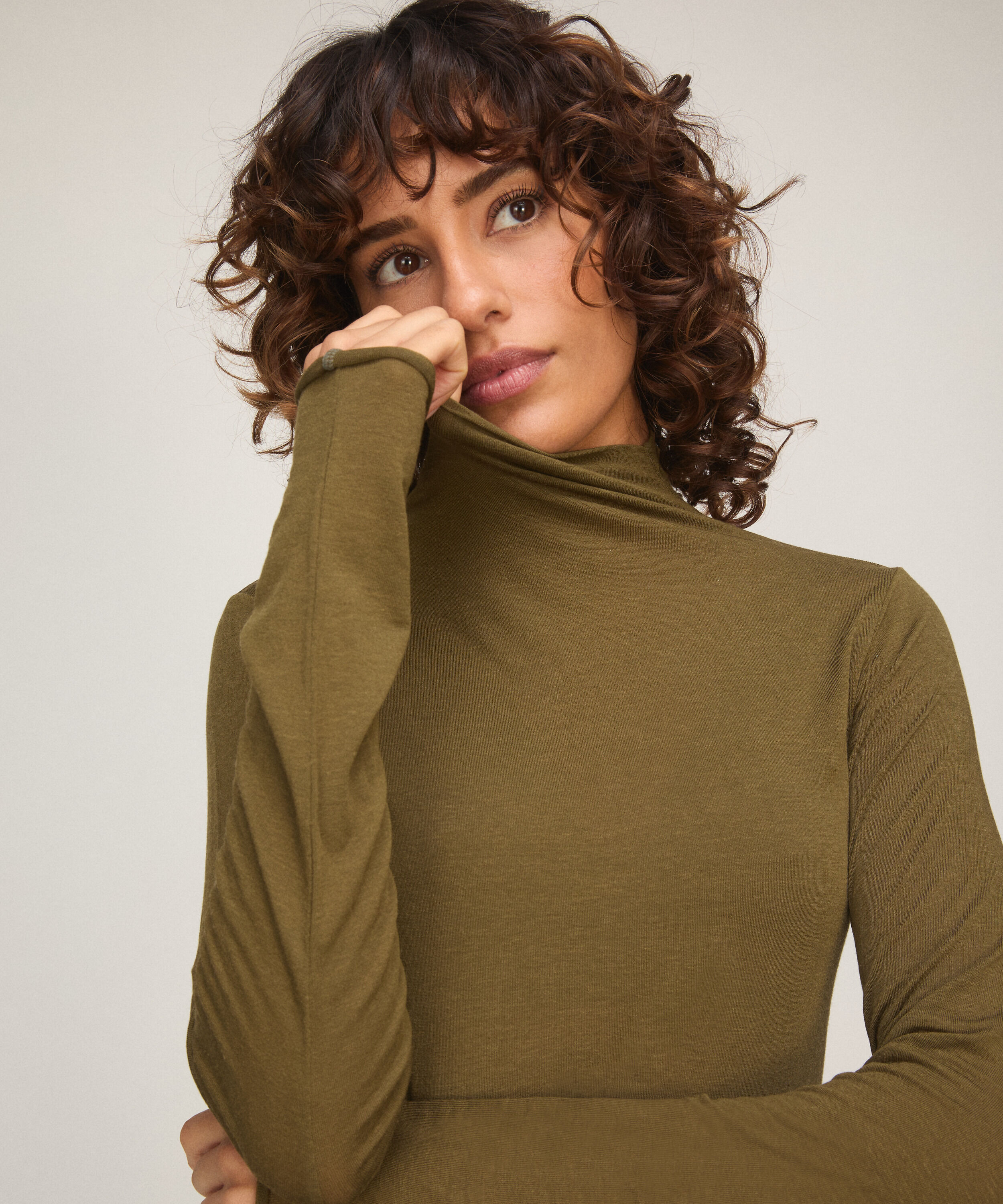 Camiseta de cachemir con cuello alto super suave, Verde Camiseta de cachemir con cuello alto super suave, Verde