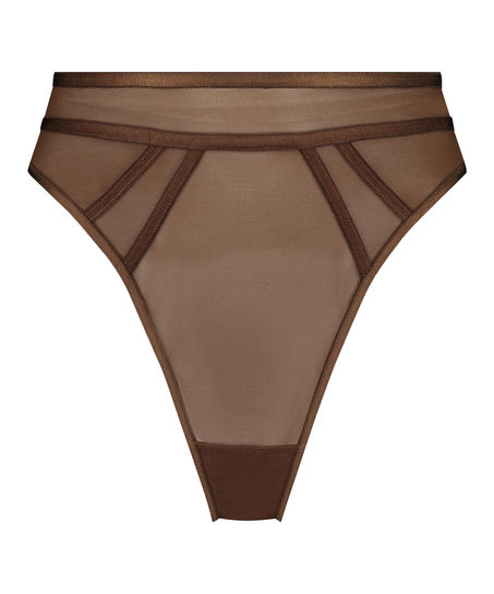 Tanga de tiro alto Sexy Mesh, Marr&oacute;n