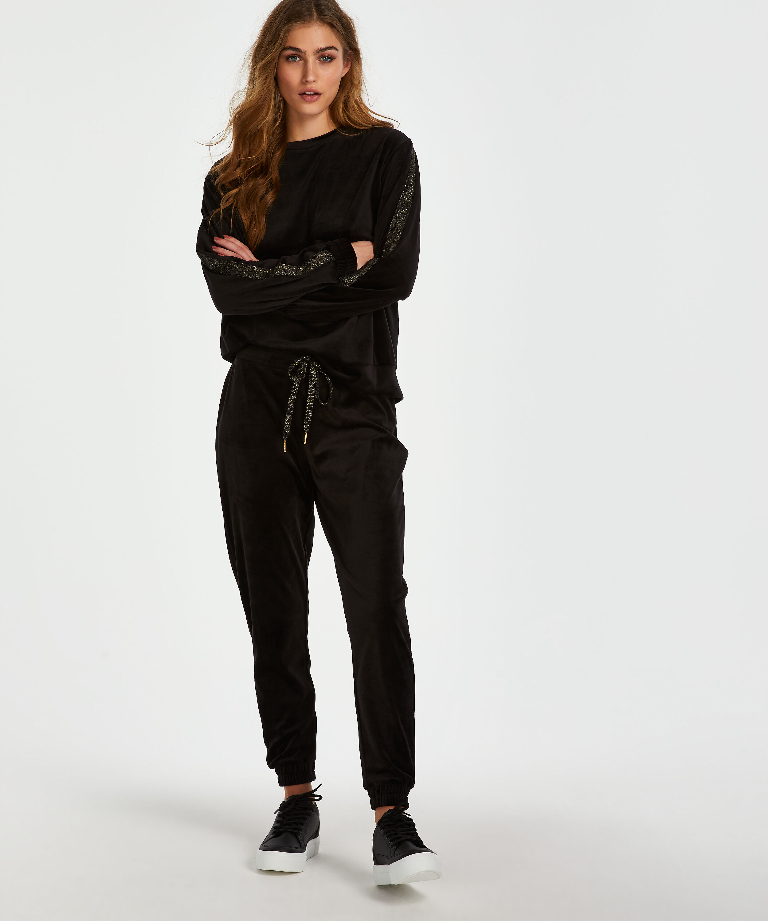 Pantal&oacute;n para correr de terciopelo Lurex, Negro