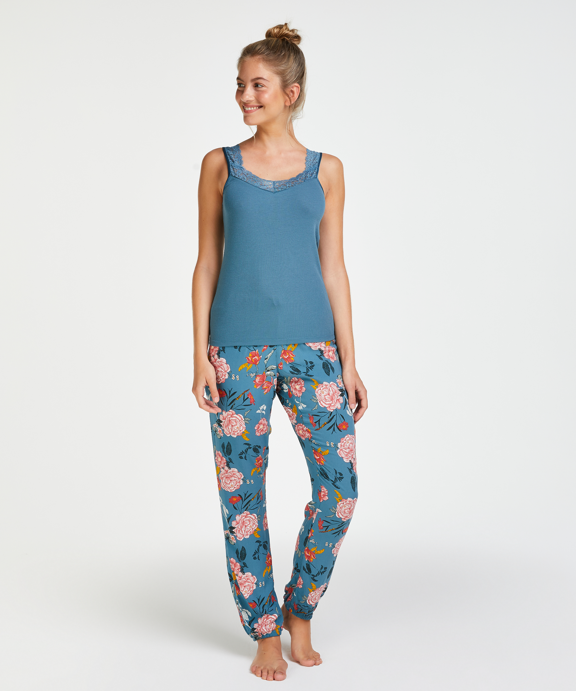 Camiseta sin mangas de punto y encaje, Verde, main