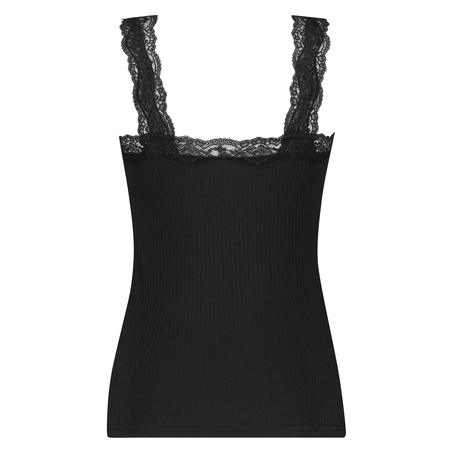 Cami Top Rib Lace, Negro