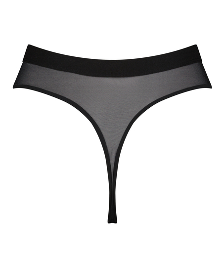 Tanga de Malla Invisible de tiro alto, Negro