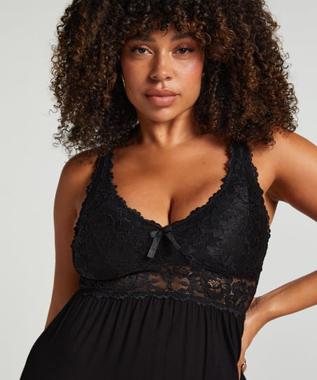 Vestido lencero Nora Lace, Negro