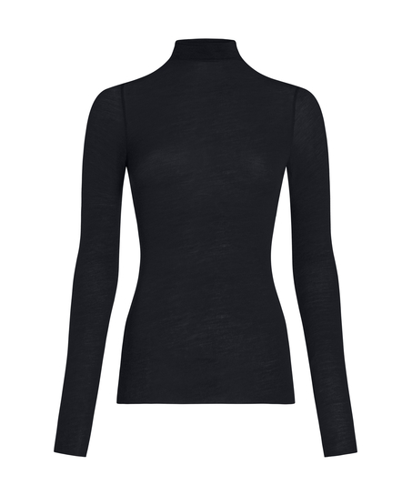 Camiseta de cachemir con cuello alto super suave, Negro
