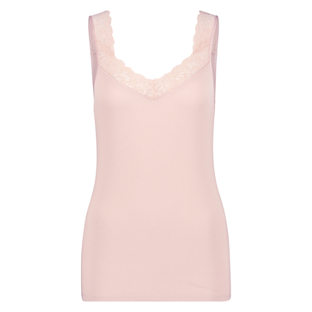 Camiseta sin mangas de punto y encaje, Rosa