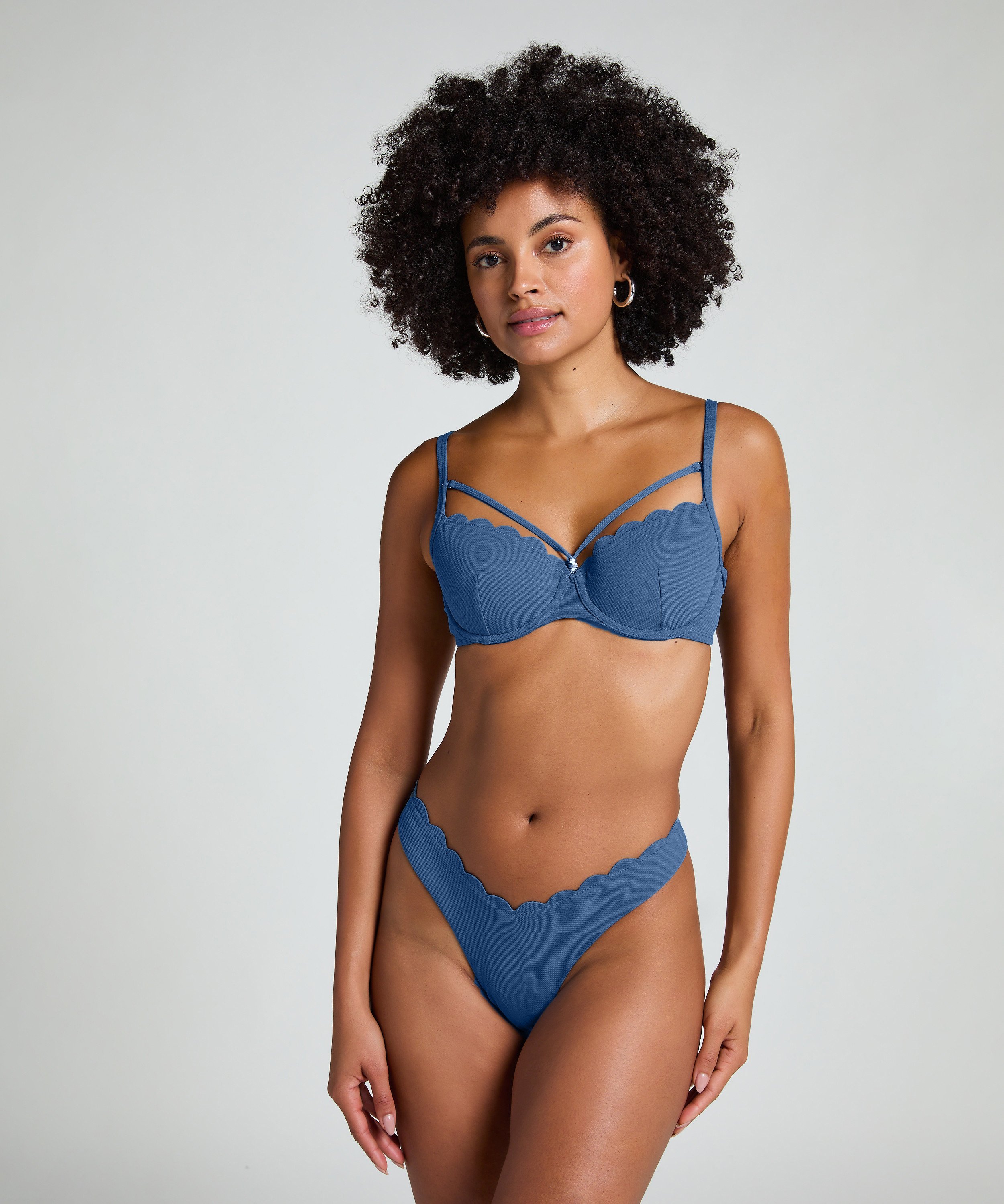 Braguita de Bikini de Corte Alto Scallop, Azul, main