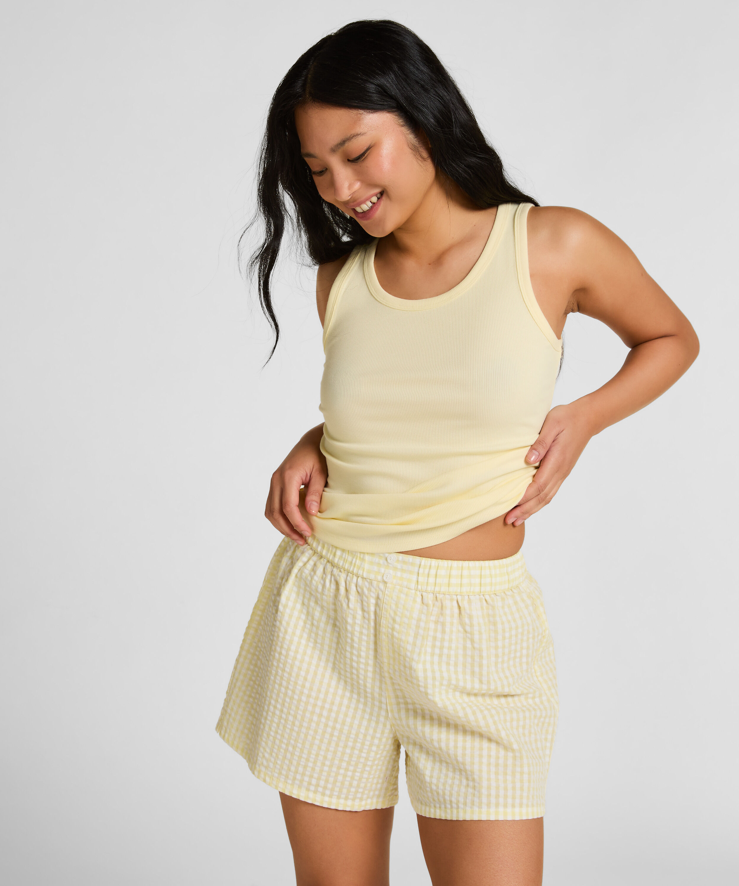 Short de Pijama Seersucker, Amarillo Short de Pijama Seersucker, Amarillo