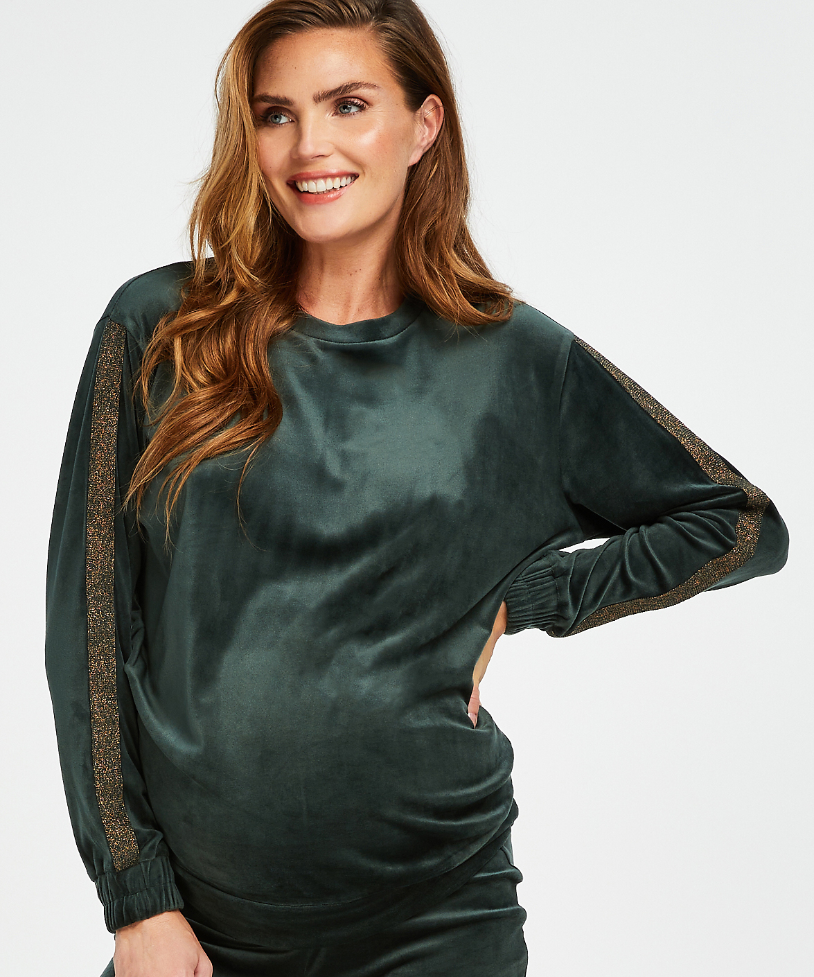 Top premamá de terciopelo Shimmer, Verde, main