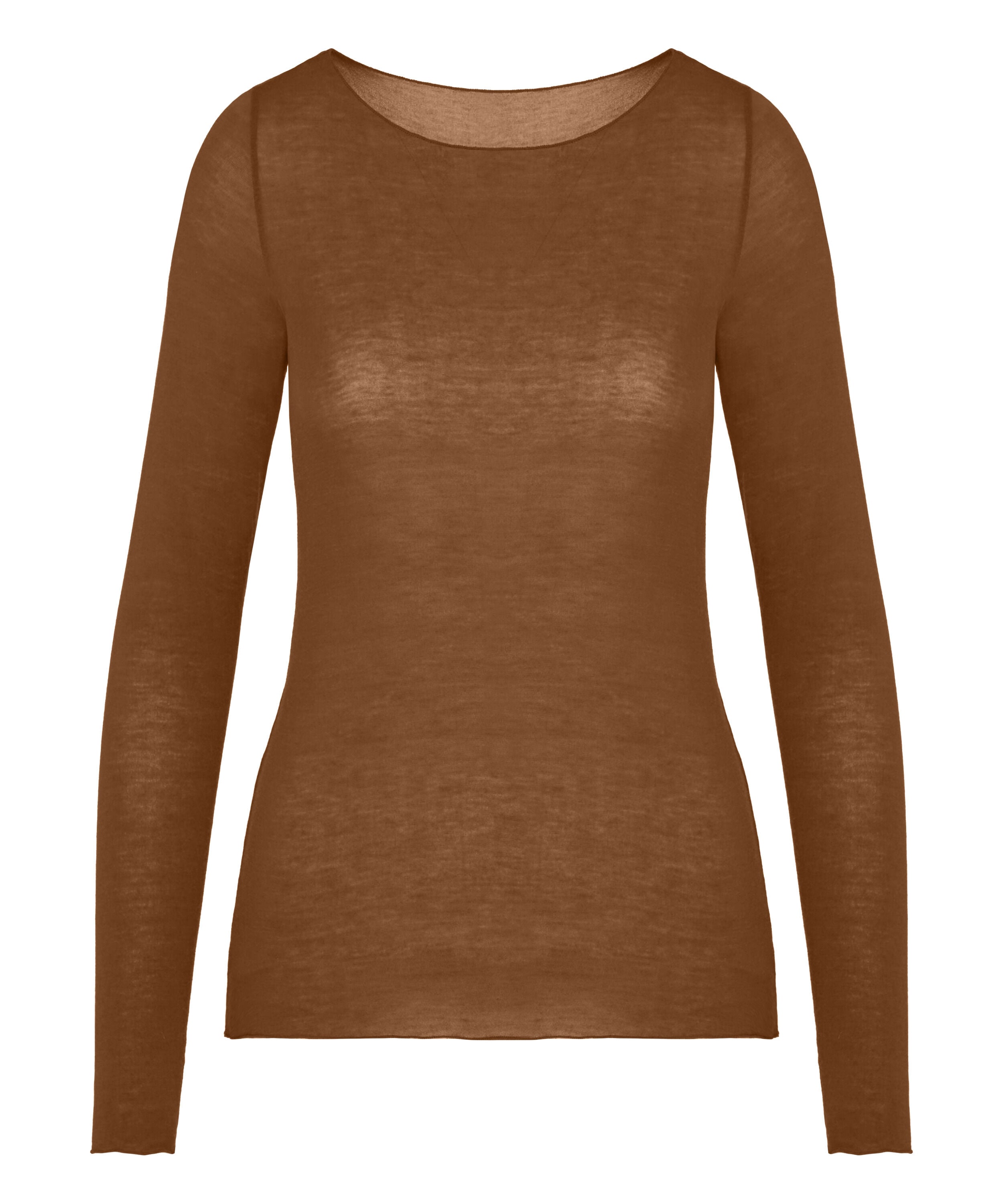 Camiseta super suave de cachemir con escote barco, Marrón