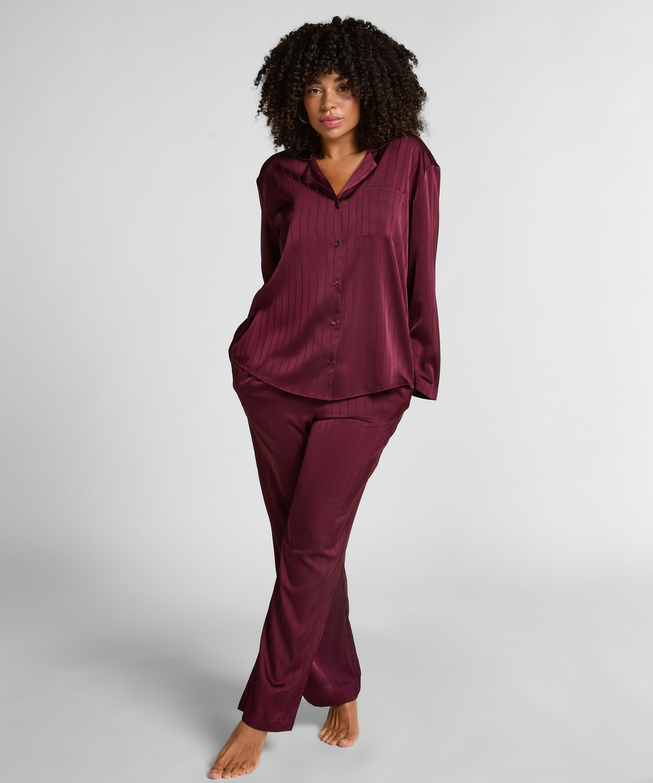 Pantalones de satén a rayas, Morado Pantalones de satén a rayas, Morado
