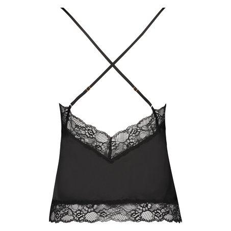 Camiseta top Satin Lace, Negro