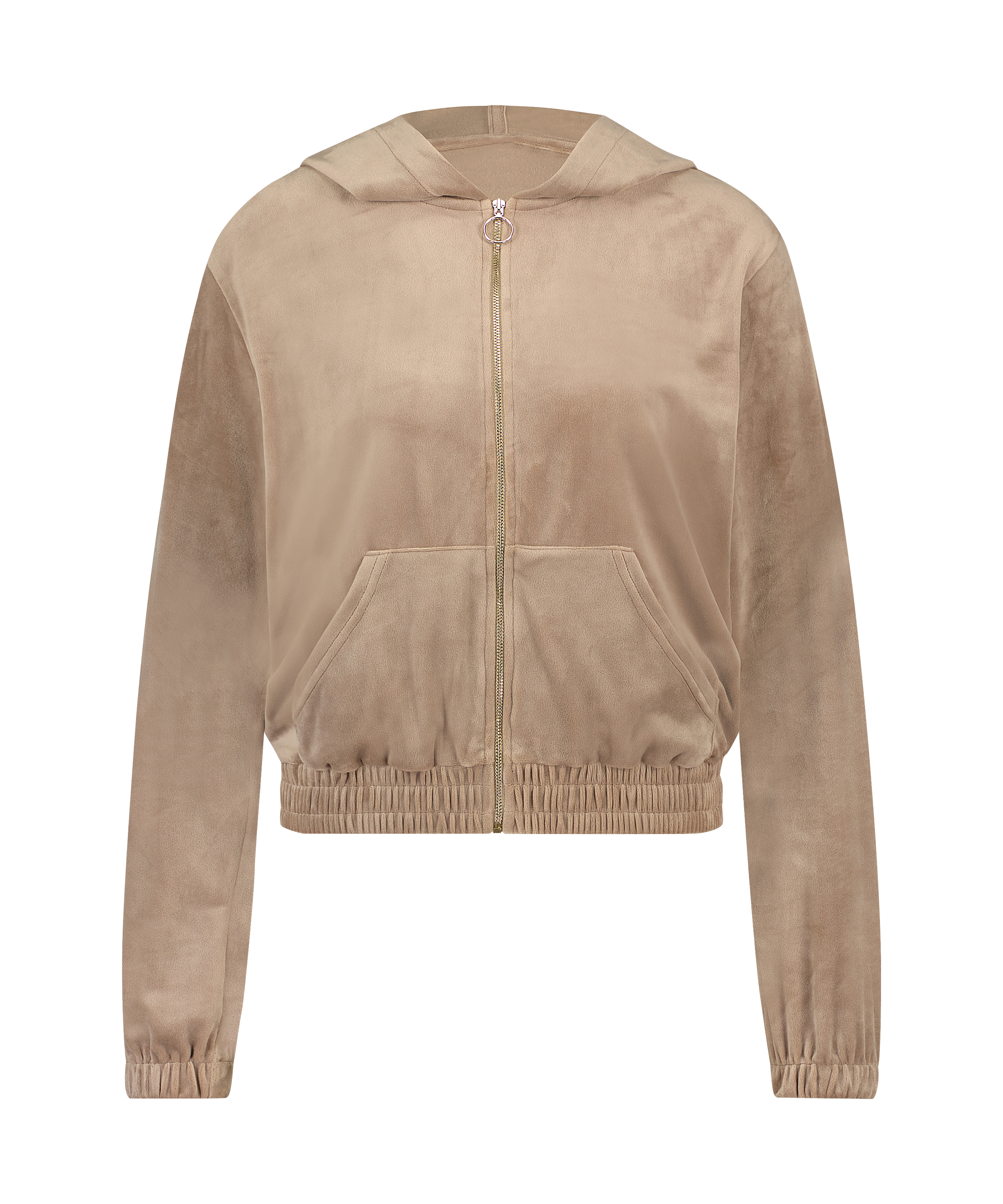 Chaqueta con capucha de terciopelo, Marr&oacute;n, main