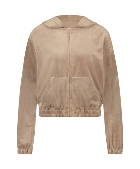 Chaqueta con capucha de terciopelo, Marr&oacute;n