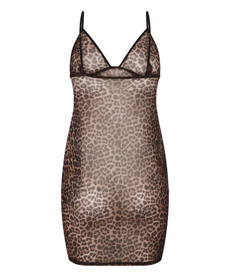 Vestido combinaci&oacute;n de malla de leopardo, Negro