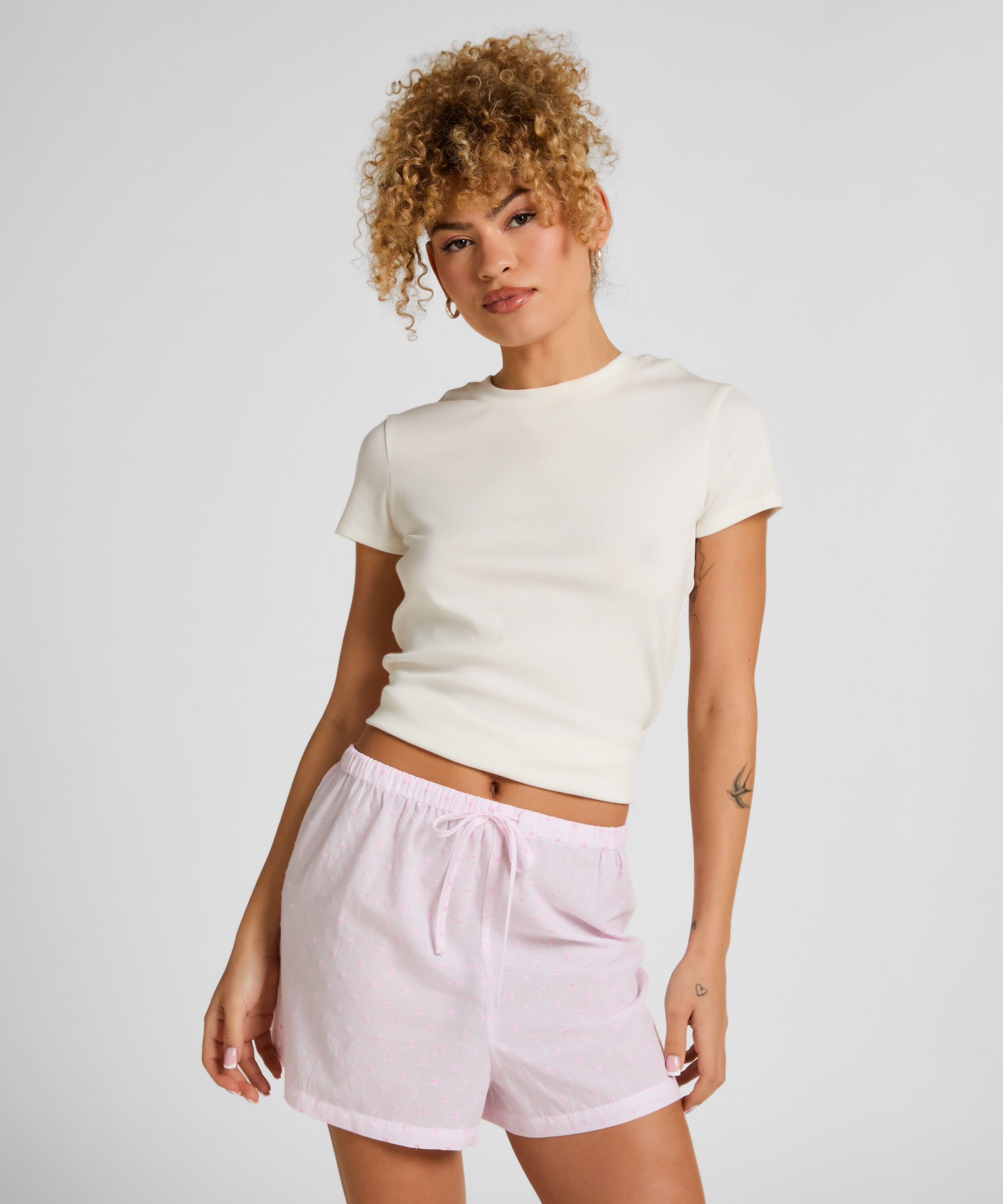 Short de Pijama Heart - Rayas de Algodón, Rosa Short de Pijama Heart - Rayas de Algodón, Rosa