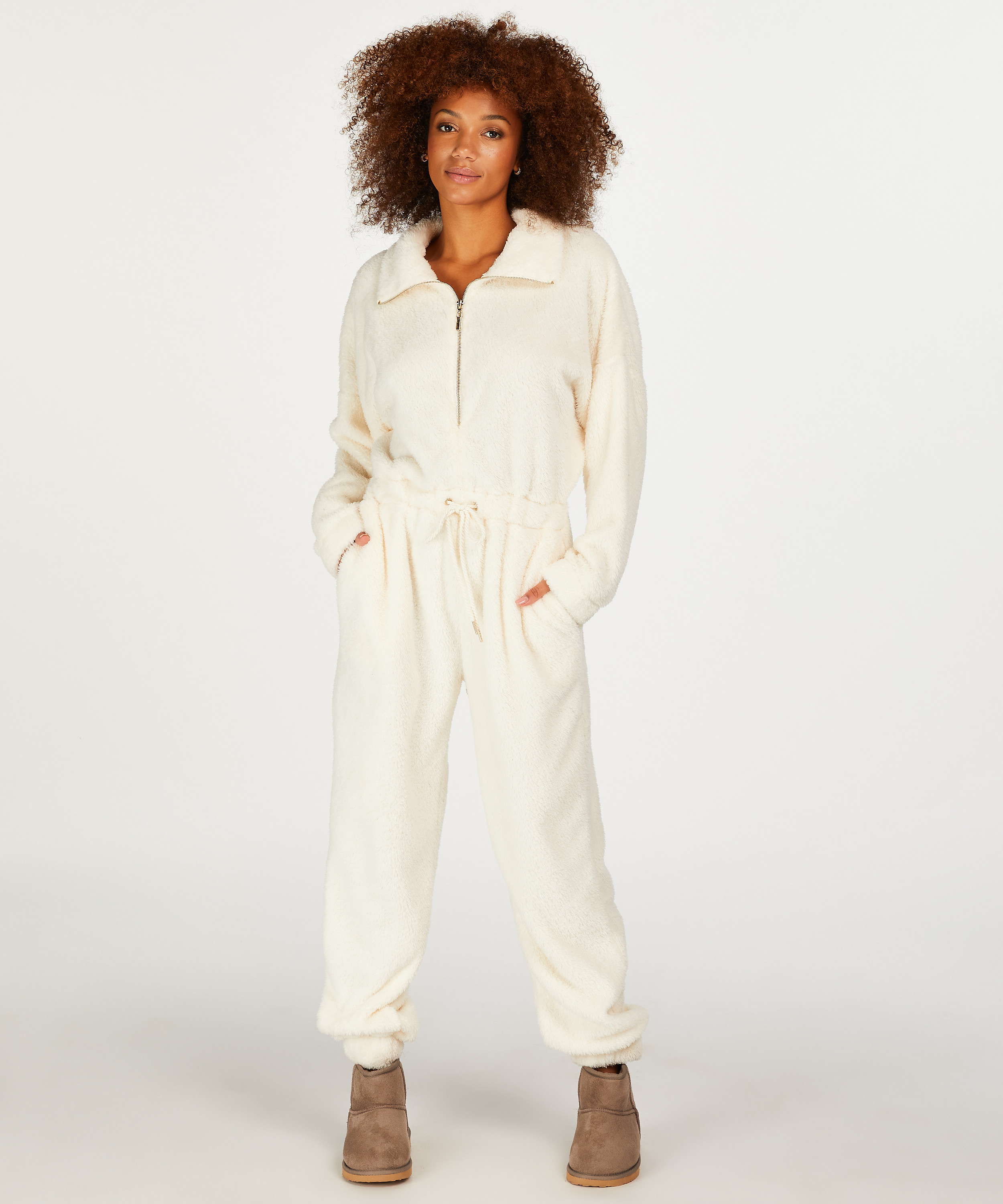 Pijama de una pieza de vellón, Blanco, main