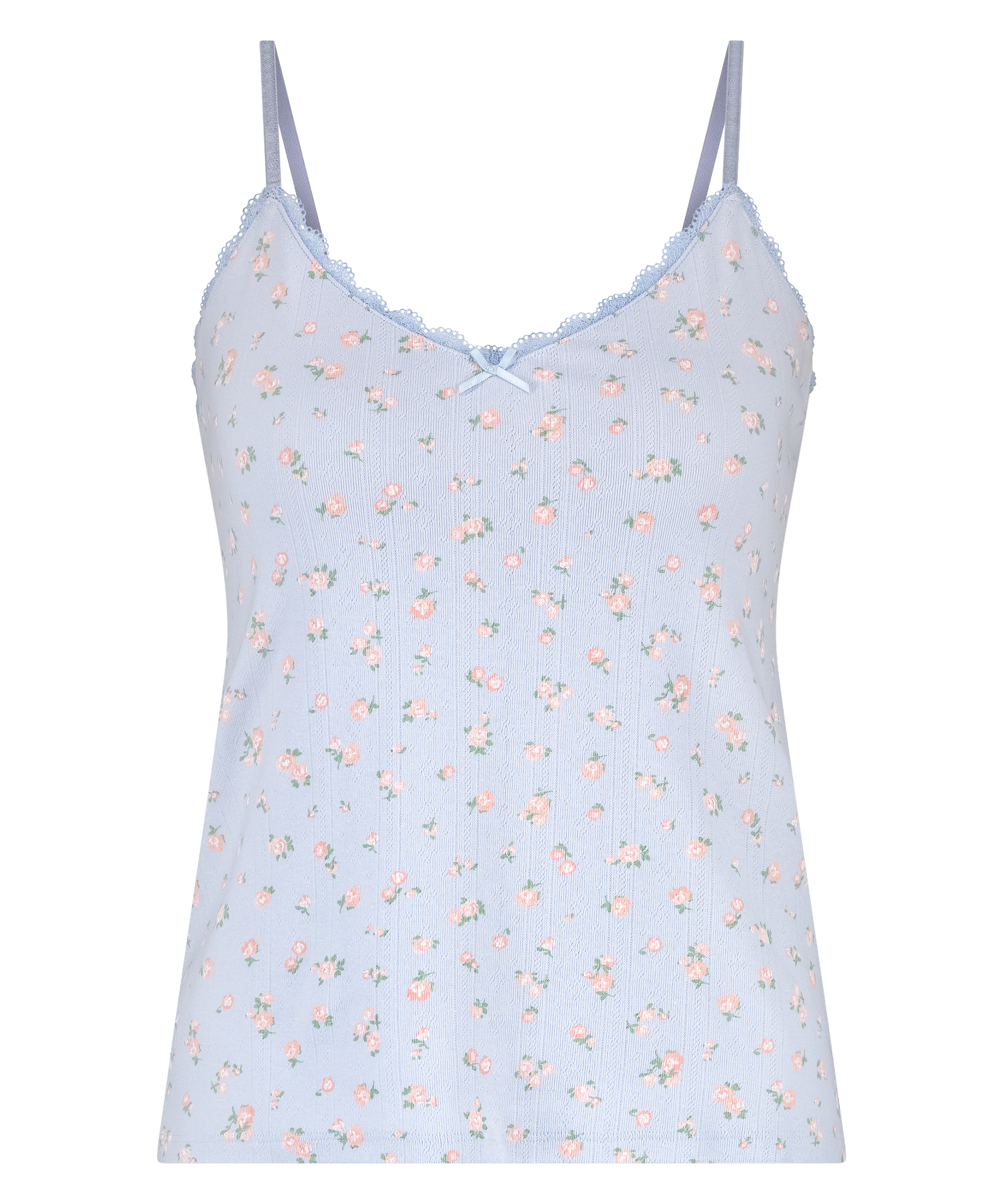 Top en pointelle con encaje Cami, Azul, main