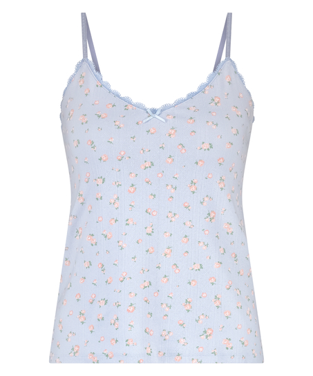 Top en pointelle con encaje Cami, Azul