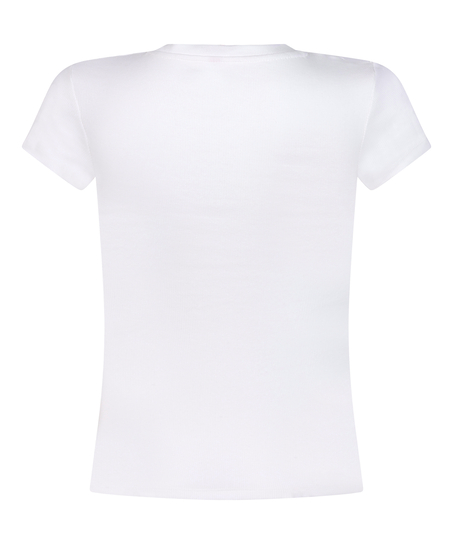 Top de pijama de manga corta rib crew neck, Blanco