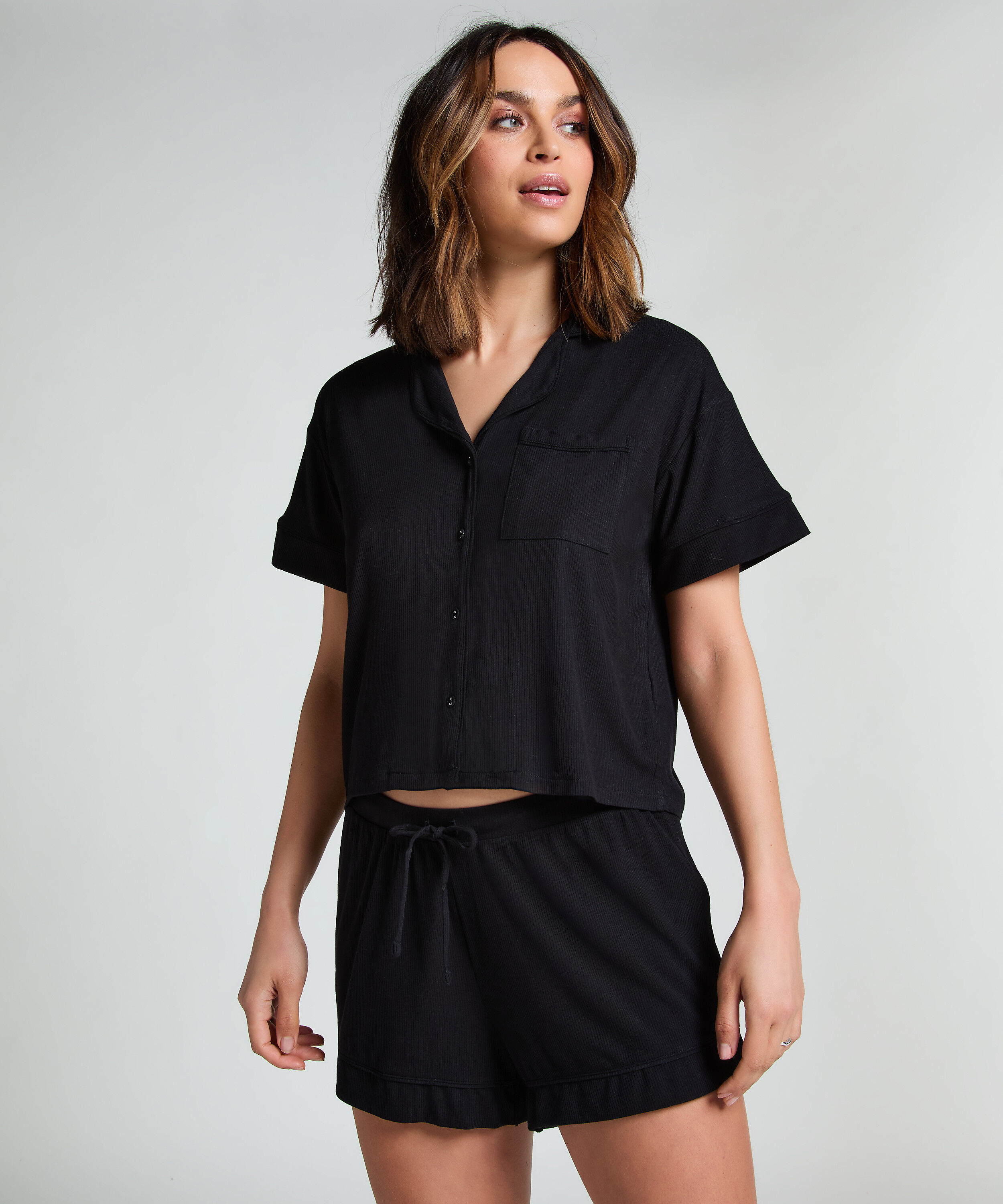 Short de punto Rib Essential, Negro