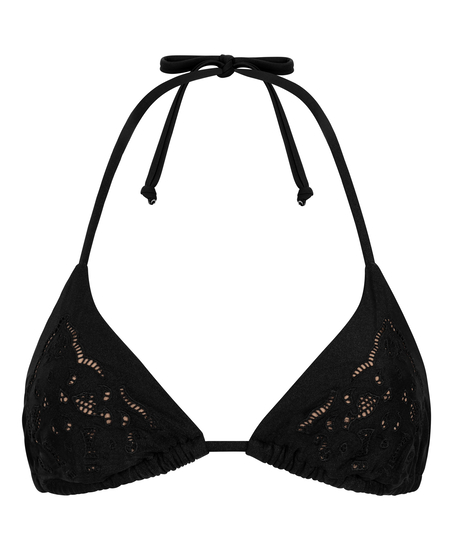 Top de bikini triangular Boho, Negro