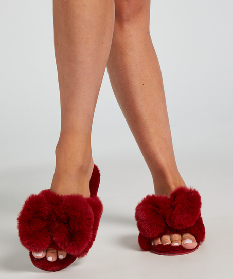 Zapatillas Bow Fake Fur, Rojo
