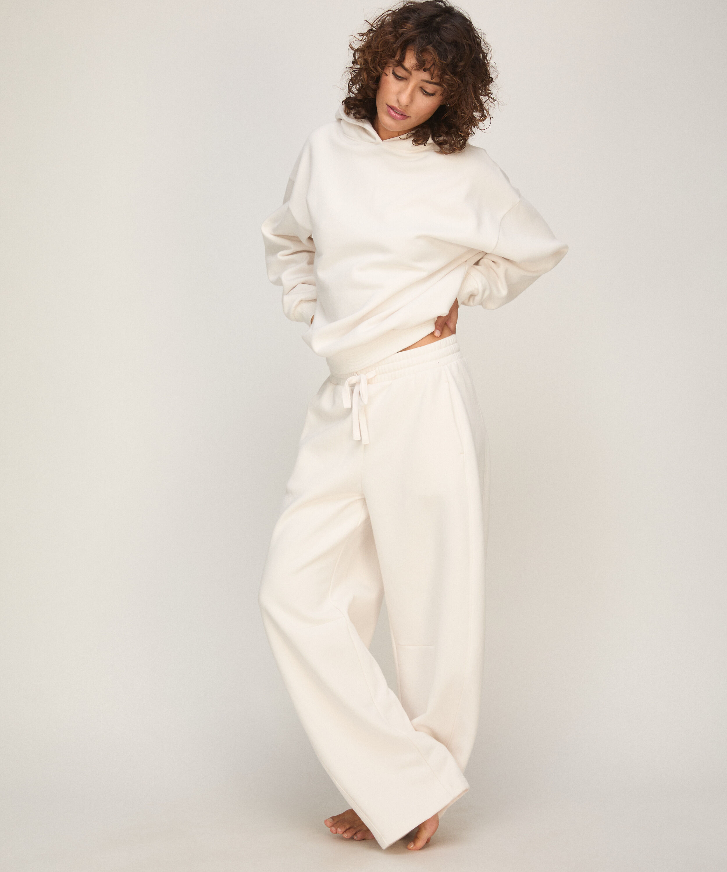 Pantalón Barrel de Felpa Afelpada, Blanco