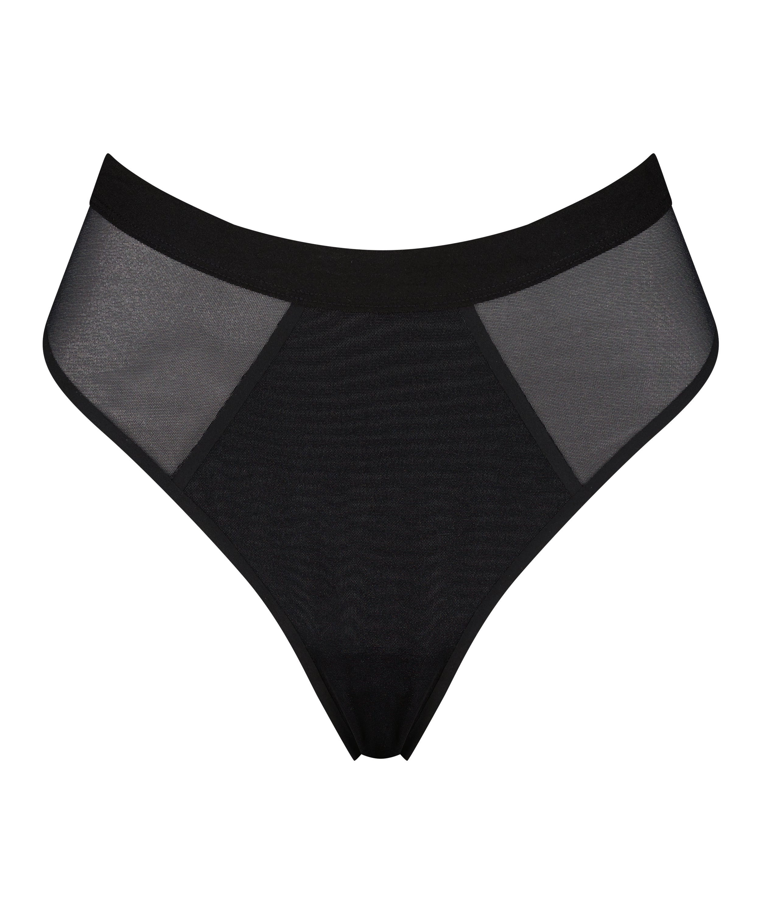 Tanga de Malla Invisible de tiro alto, Negro, main