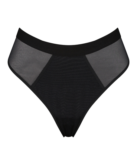 Tanga de Malla Invisible de tiro alto, Negro