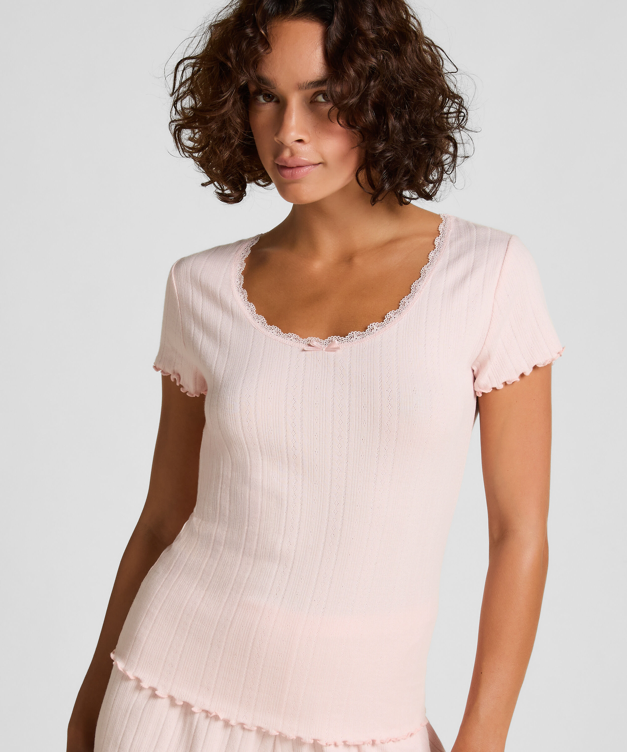 Top de encaje de pointelle, Rosa