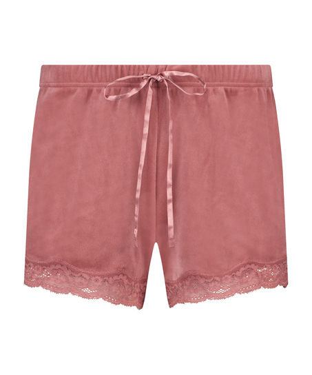 Pantal&oacute;n corto de terciopelo y encaje, Rosa