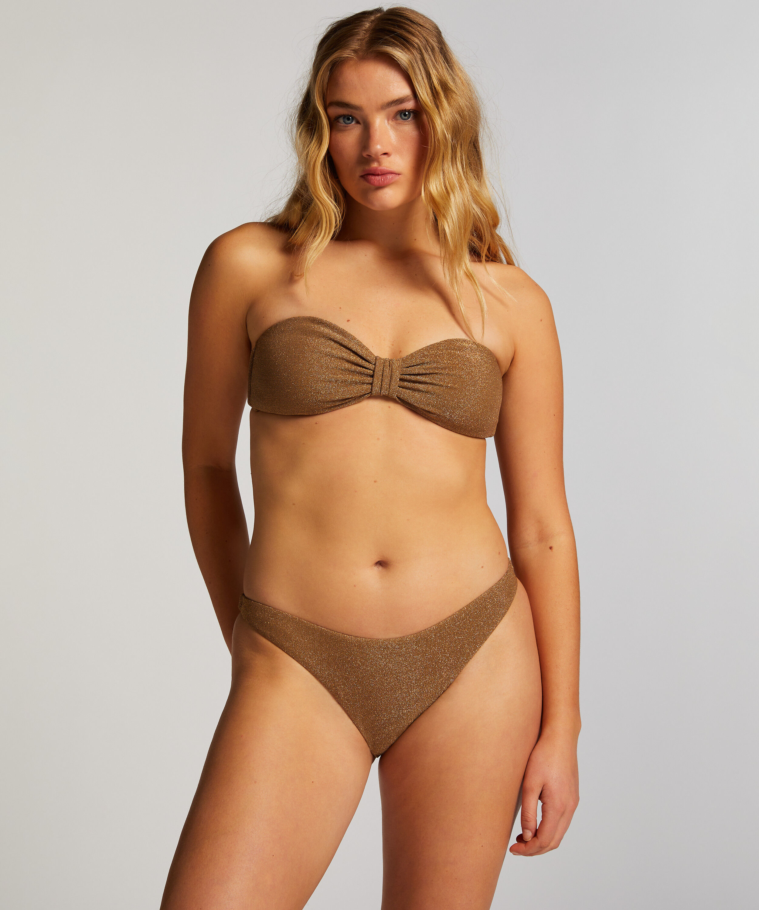 Braguita de Bikini de Corte Alto Goldie Shimmer, Amarillo