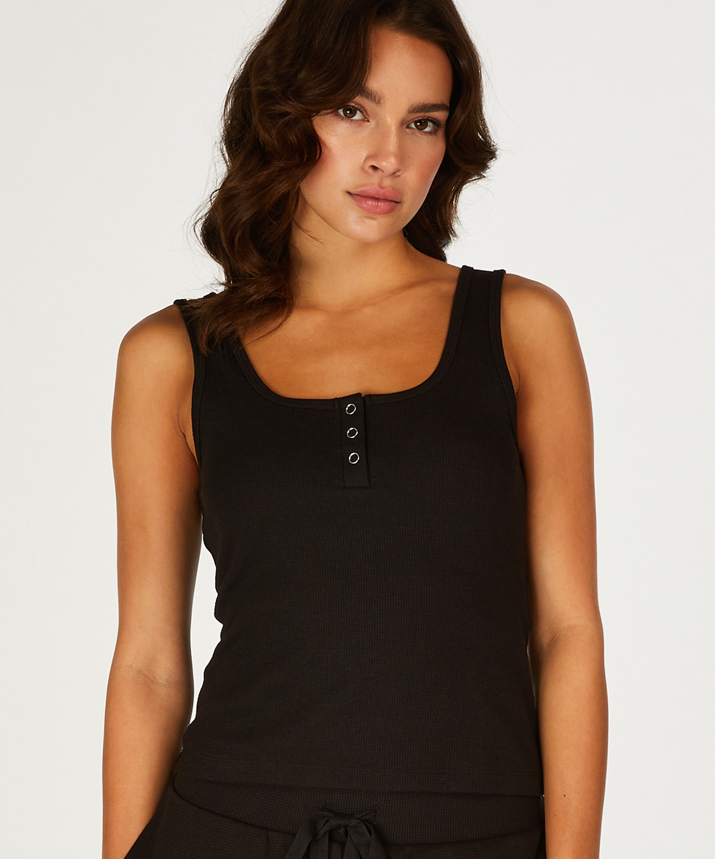 Top de manga larga Waffle, Negro