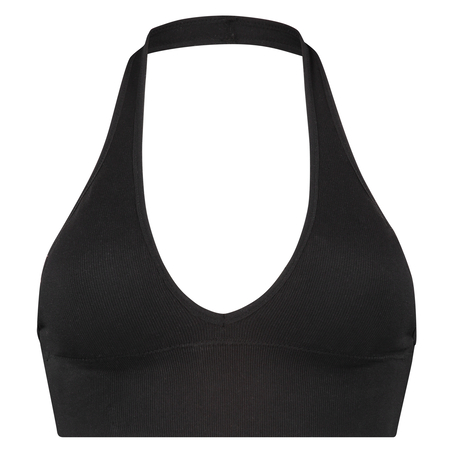 Bralette sin costuras de estilo halter, Negro